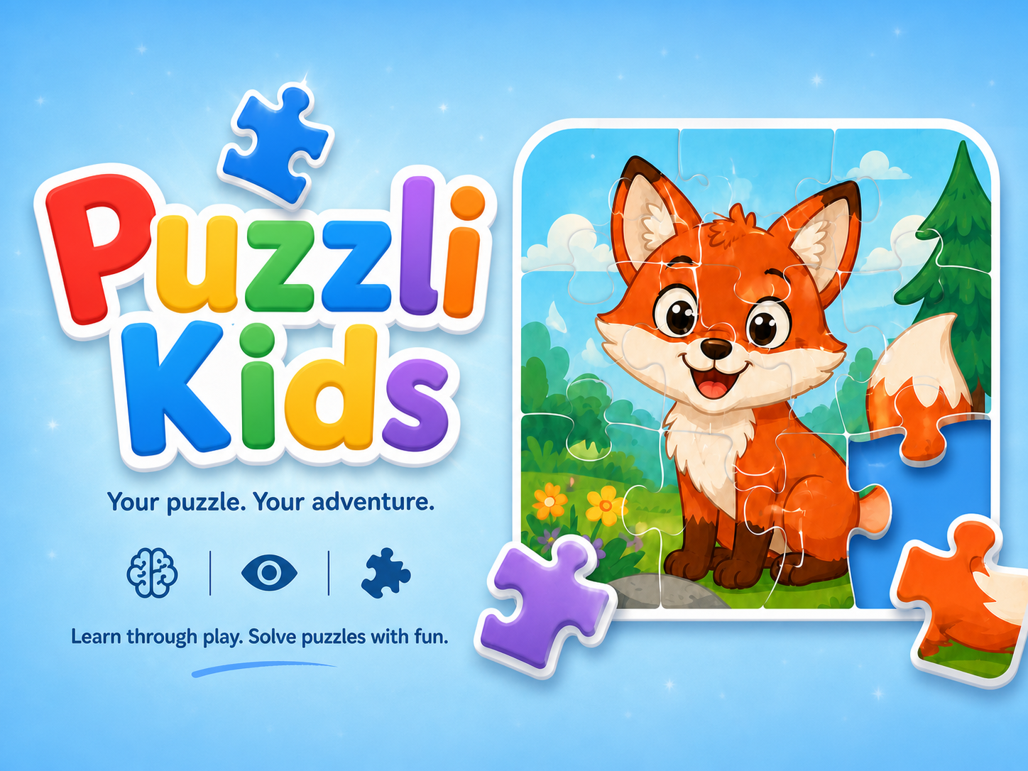 Puzzli Kids featuring a cheerful fox puzzle